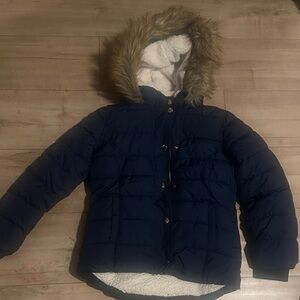 Old Navy Navy Puffer Jacket with Faux Fur Hood